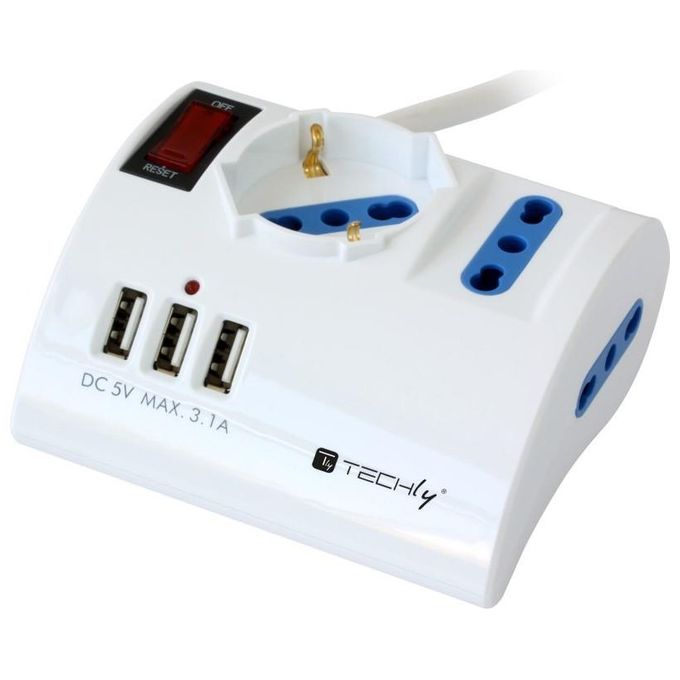 Techly Multipresa da Tavolo 3 Posti con Porte Usb