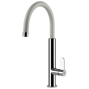 Elleci Dove Plus  MVKDOP96 - Miscelatore da cucina monocomando, da incasso, Vitrotek, canna girevole con doccetta estraibile, 41,5 cm, Acciaio-Bianco