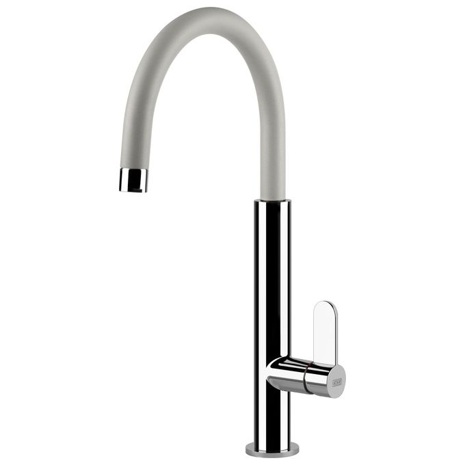 Elleci Dove Plus  MVKDOP96 - Miscelatore da cucina monocomando, da incasso, Vitrotek, canna girevole con doccetta estraibile, 41,5 cm, Acciaio-Bianco