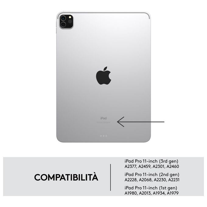 Logitech Combo Touch Grigio Smart Connector Qwerty per iPad Pro 11'' (4a 3a 2a 1a gen) Italiano