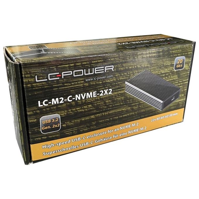 LC-Power LC-M2-C-NVME-2X2 Contenitore di Unita' di Archiviazione Box Esterno SSD Nero M.2