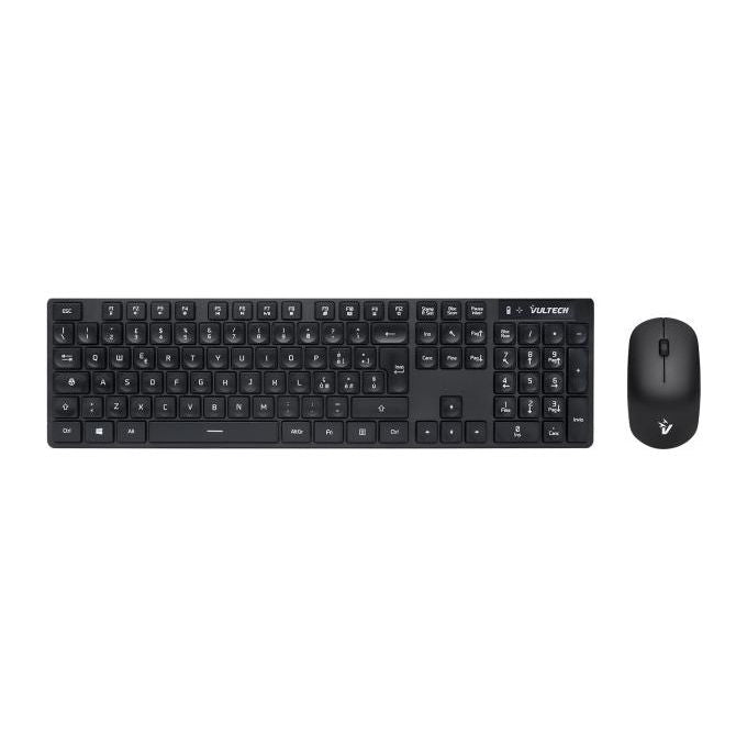 Vultech Kit Tastiera e Mouse Wireless Slim 1600dpi Regolabili 2.4ghz