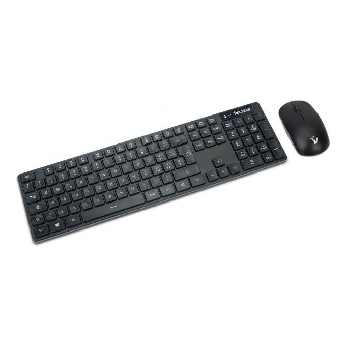 Vultech Kit Tastiera e Mouse Wireless Slim 1600dpi Regolabili 2.4ghz