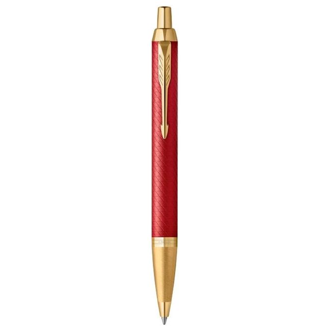 Parker Im Penna a Sfera Rosso Laccato Premium con Finiture in Oro Punta Media con Ricarica d'Inchiostro Blu Confezione Regalo