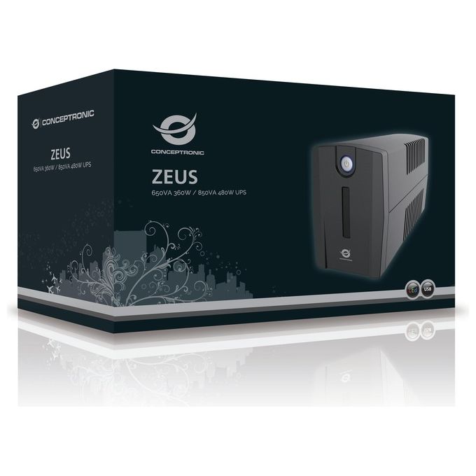 Conceptronic ZEUS01ESP Gruppo di Continuita' Ups a Linea Interattiva 0.65 Kva 360W 2 Prese Ac