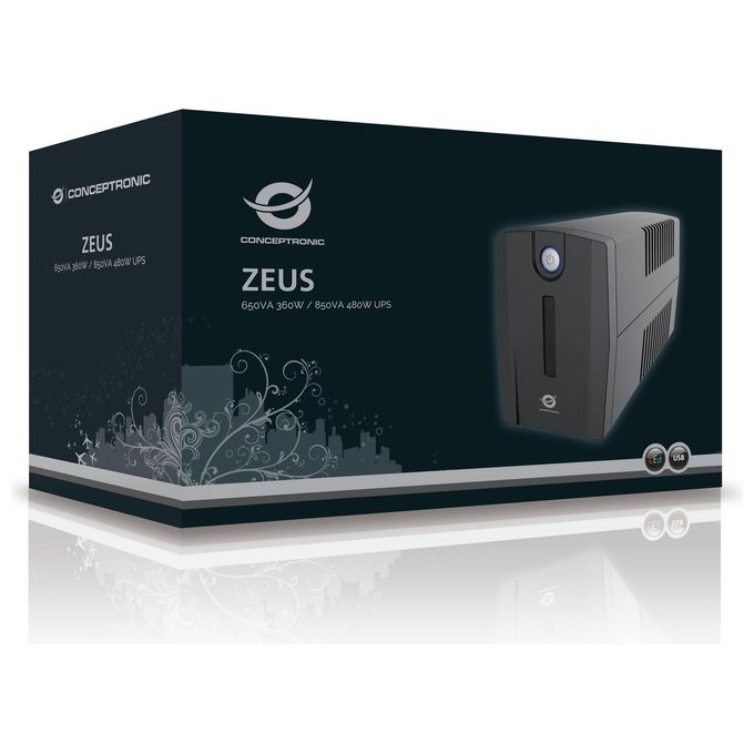 Conceptronic 110526703 ZEUS UPS 850 VA 480 W con 2 Prese Schuko e USB colore Nero