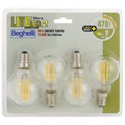 Beghelli Lampadina Led Sfera 4W 2700k Filament Led 2 Luce Calda e14 Confezione 4 Pezzi