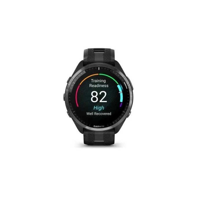 Garmin Forerunner 965 1.4'' Amoled GPS Sport Salute Notifiche Lunetta in titanio DLC grigio carbonio con cassa nera e cinturino in silicone nero-grigio polvere