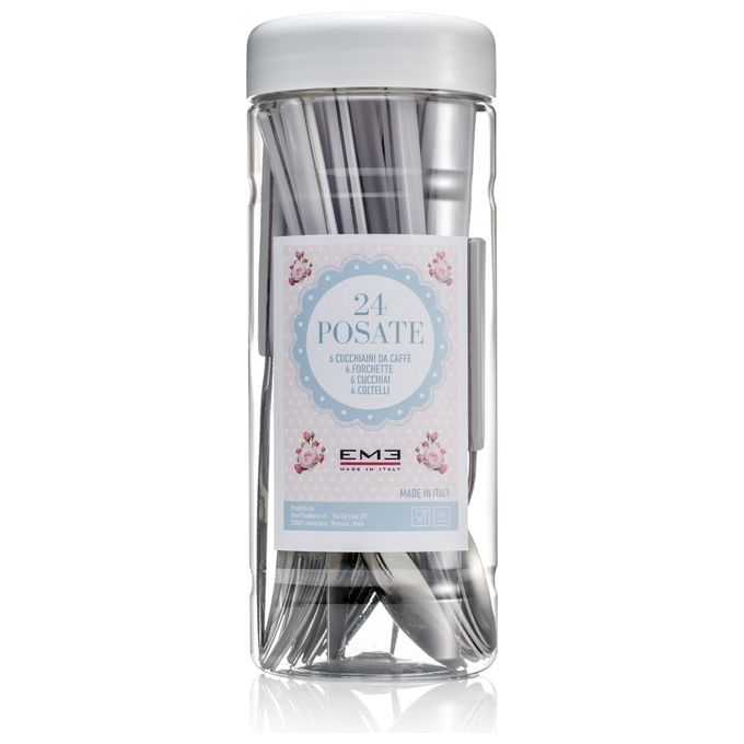Eme Posaterie BARF24FA-19 Fast Set di Posate 24 Pezzi Acciaio Inox 18-0 ABS Saldato a Ultrasuoni colore Bianco