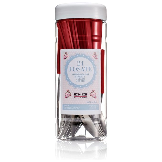 EME BARF24FA-11 Fast Set Posate 24 Pezzi Acciaio Inossidabile 18-0 Nichel Free per 6 Persone colore Rosso