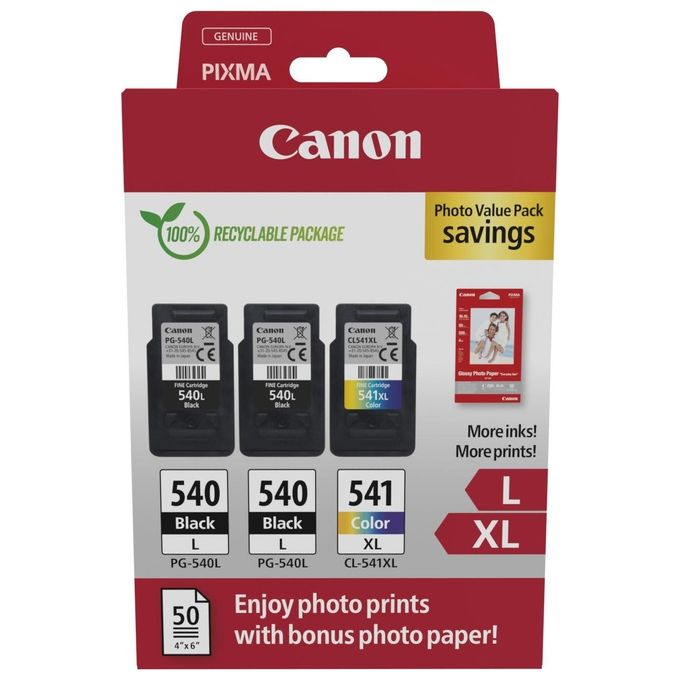 Canon 5224B015 Cartuccia d'Inchiostro 3 Pezzi Originale Nero-Ciano-Magenta-Giallo