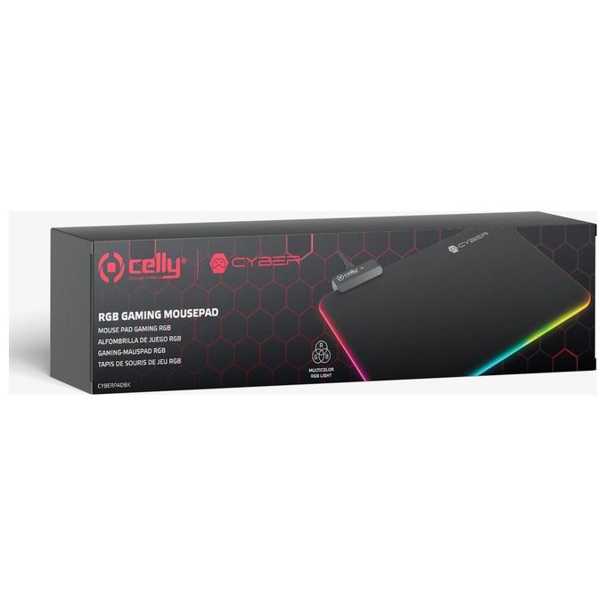 Celly CYBERPADBK Cyberpad Tappetino Mouse Gaming RGB Tessuto Morbido Base Antiscivolo Alimentazione USB colore Nero