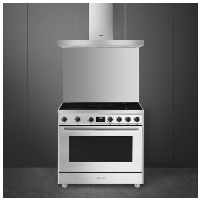 Smeg C91IEX9 Estetica Mista Cucina con Piano a Induzione e Forno Elettrico Termoventilato 5 Zone Classe energetica A 90x60 cm Acciaio Inox