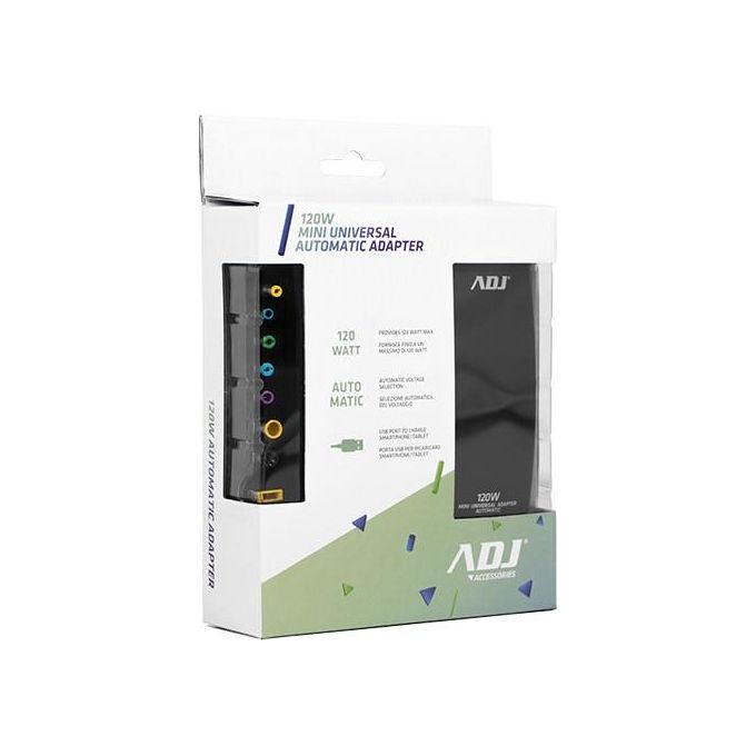 Adj 160-00126 Alimentatore per Notebook 120W Mini 3Pin Auto con Porta Usb Nero