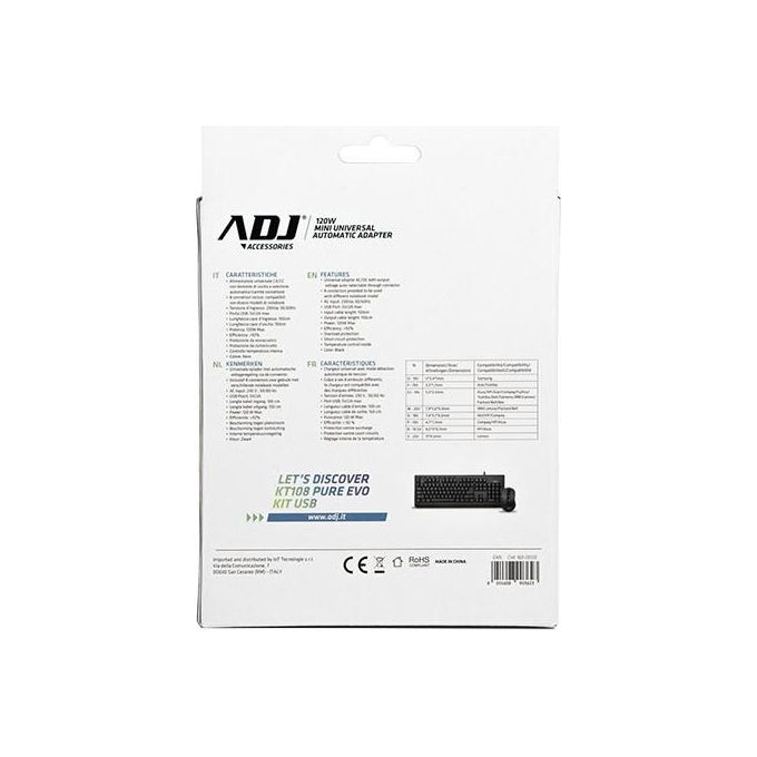 Adj 160-00126 Alimentatore per Notebook 120W Mini 3Pin Auto con Porta Usb Nero
