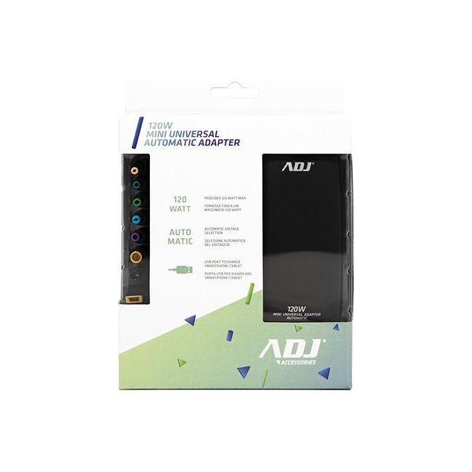Adj 160-00126 Alimentatore per Notebook 120W Mini 3Pin Auto con Porta Usb Nero