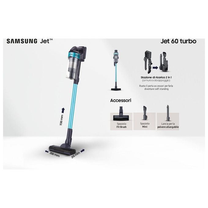 Samsung Jet 60 Turbo Scopa Elettrica Senza Fili 150W Nero-Menta