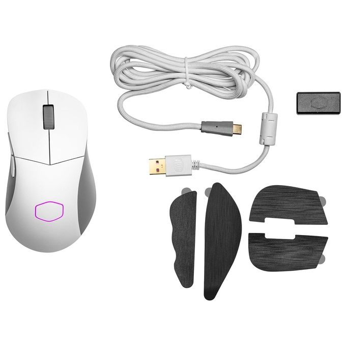 Cooler master mm731 mouse gaming wireless ibrido ultraleggero 59g con RGB led sensore ottico 19K DPI e ergonomico bianco opaco