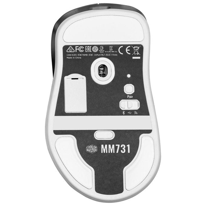 Cooler master mm731 mouse gaming wireless ibrido ultraleggero 59g con RGB led sensore ottico 19K DPI e ergonomico bianco opaco