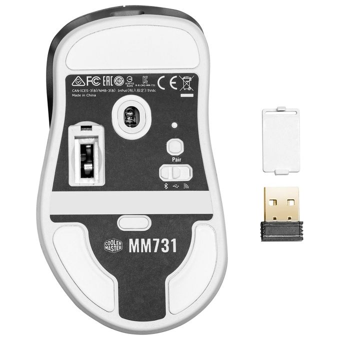 Cooler master mm731 mouse gaming wireless ibrido ultraleggero 59g con RGB led sensore ottico 19K DPI e ergonomico bianco opaco