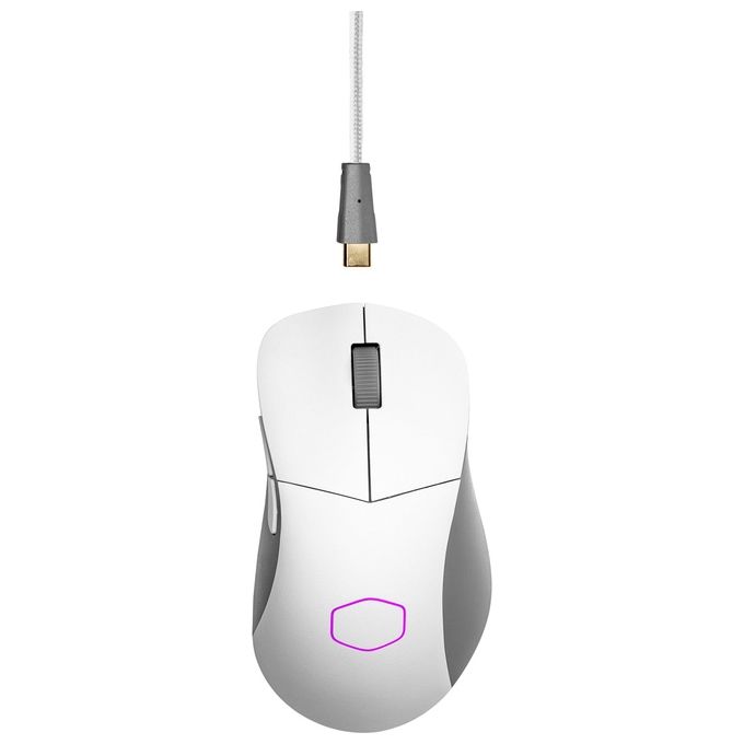 Cooler master mm731 mouse gaming wireless ibrido ultraleggero 59g con RGB led sensore ottico 19K DPI e ergonomico bianco opaco