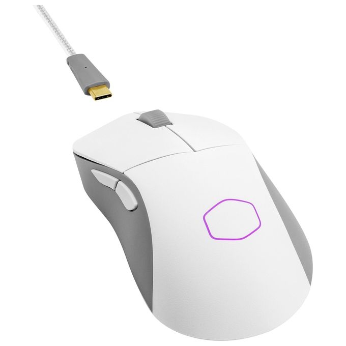 Cooler master mm731 mouse gaming wireless ibrido ultraleggero 59g con RGB led sensore ottico 19K DPI e ergonomico bianco opaco