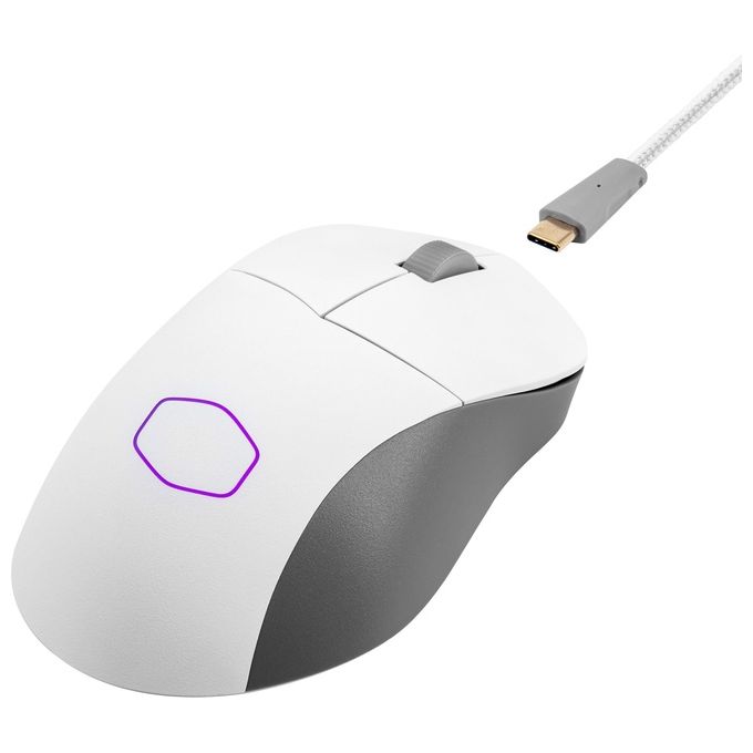 Cooler master mm731 mouse gaming wireless ibrido ultraleggero 59g con RGB led sensore ottico 19K DPI e ergonomico bianco opaco
