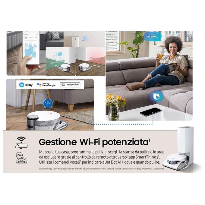 Samsung Jet Bot AI Aspirapolvere Robot 0.2 Litri Senza Sacchetto Argento-Bianco
