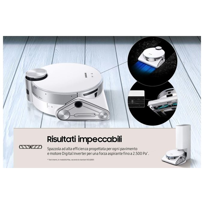 Samsung Jet Bot AI Aspirapolvere Robot 0.2 Litri Senza Sacchetto Argento-Bianco