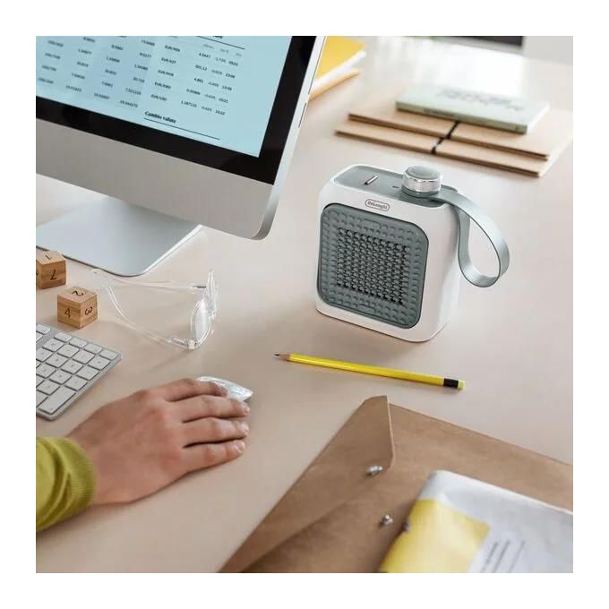 DeLonghi HFX10B03.GR Termoventilatore Stufa elettrica da Scrivania 360 Watt colore Bianco e Verde Salvia Capsule Desk