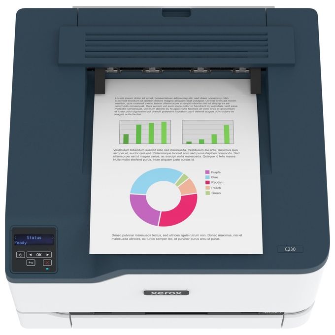 Xerox C230 Stampante A4 22ppm Fronte-Retro Wireless PS3 PCL5e-6 2 Vassoi Totale 251 Fogli