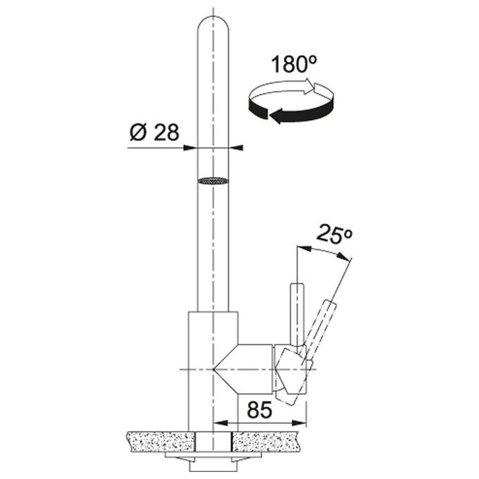Franke Kubus Doccia Miscelatore monocomando con  canna inclinata girevole 180° e doccetta orientabile doppio getto Inox Satinato 115.0529.207