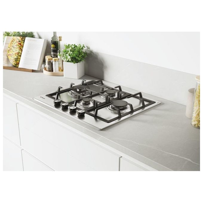Candy CHG6DWEX Piano Cottura a Gas su metallo 4 zone Diamond Griglie in ghisa Doppia corona 60 cm 4 livelli di potenza Inox