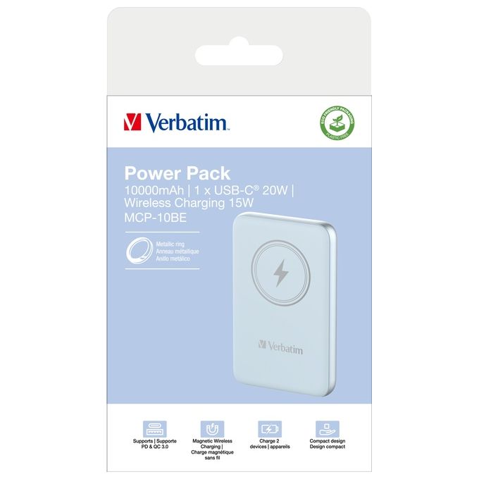 Verbatim Charge 'n' Go Polimeri di Litio 10000 Mah Carica Wireless Blu