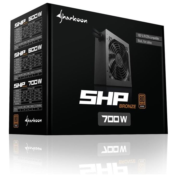Sharkoon SHP-BRONZE-700W Alimentatore 700W 80Plus Bronze Ryzen Compatibile 120mm Low Noise Fan