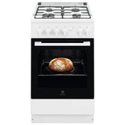 Electrolux LKK500000W - Cucina a gas con forno elettrico statico, 50 cm, 56 L, Classe A, 4 fuochi, accensione elettronica, vano portaoggetti, Bianco