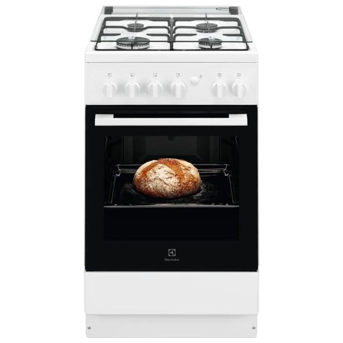 Electrolux LKK500000W - Cucina a gas con forno elettrico statico, 50 cm, 56 L, Classe A, 4 fuochi, accensione elettronica, vano portaoggetti, Bianco