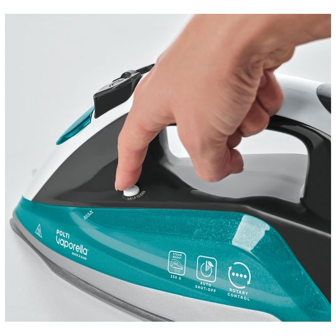 Polti Vaporella QuickandSlide QS220 Ferro da Stiro a Vapore 350 ml 2400 W 40 g-min Colpo di Vapore 250g Display Digitale Piastra Pro-Steam