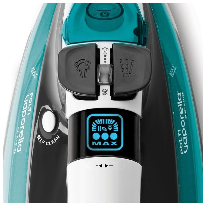Polti Vaporella QuickandSlide QS220 Ferro da Stiro a Vapore 350 ml 2400 W 40 g-min Colpo di Vapore 250g Display Digitale Piastra Pro-Steam