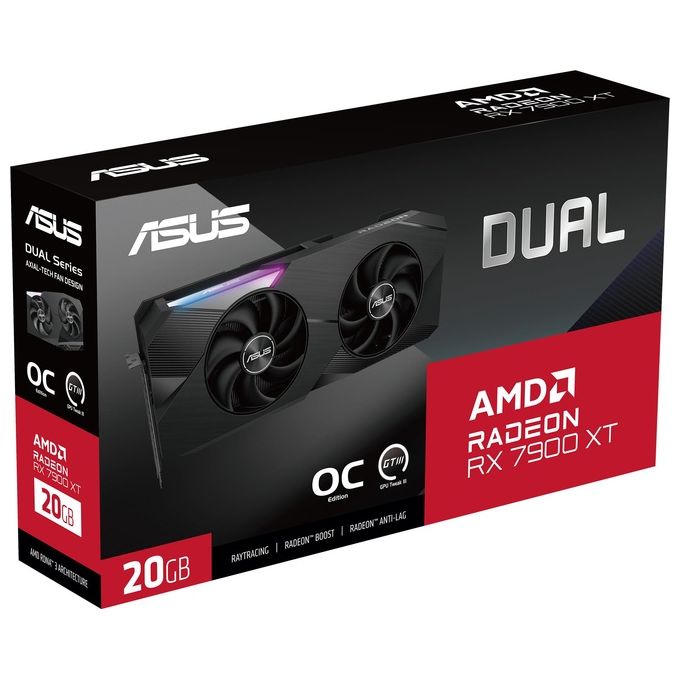 Asus Scheda Grafica Dual Radeon RX 7900 XT OC Edition 20GB GDDR6 Gaming Scheda grafica (AMD Radeon RX7900 XT, PCIe 4.0, 1x HDMI 2.1, 3x DisplayPort 2.1, DUAL-RX7900XT-O20G)