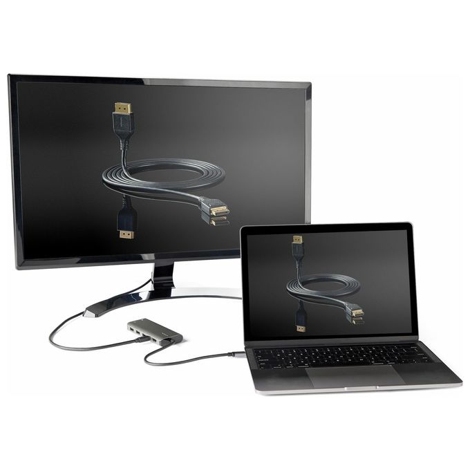 StarTech.com Adattatore Multiporta Usb-C a Hdmi o Mini Displayport 4k 60hz 100W Power Delivery 10Gbps Cavo Integrato da 12cm