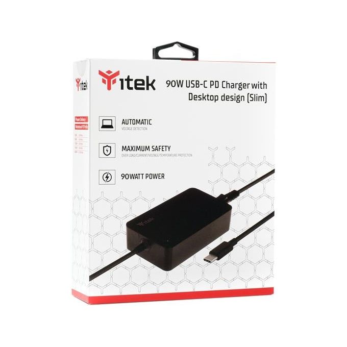ITek ITNBSDC90 Alimentatore Universale per Notebook e Dispositivi Usb-C 90W Slim Design