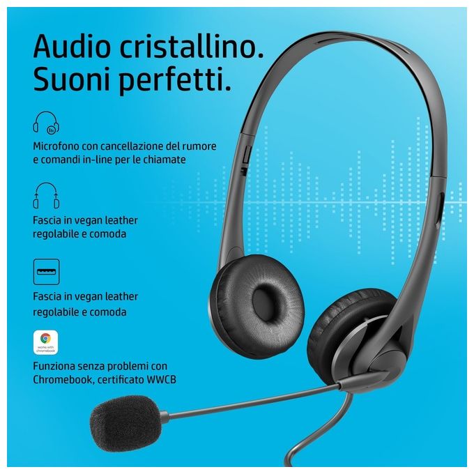 HP Stereo USB Headset G2 Auricolare Cablato a Padiglione Ufficio Nero