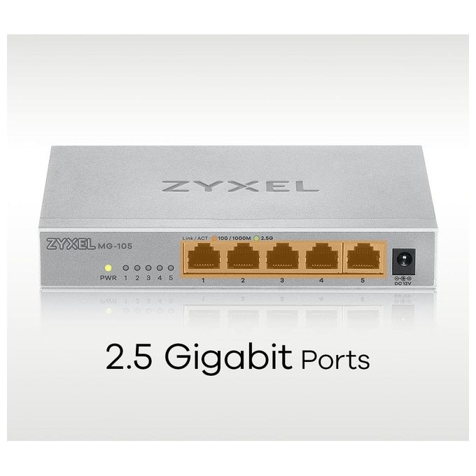 Zyxel MG-105 Switch Non Gestito 2.5G Ethernet 100-1000-2500 Acciaio