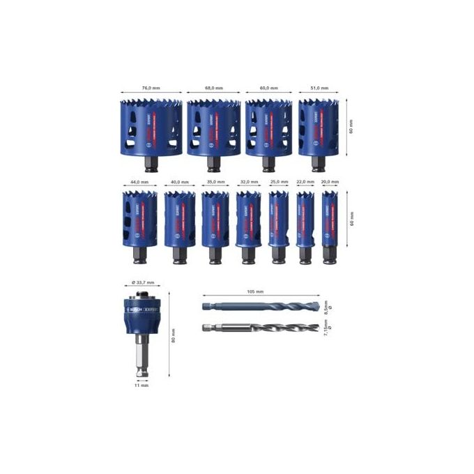 Bosch 14x Set di Seghe a Tazza Expert Tough Material per Legno con Metallo Diametro 20-76mm