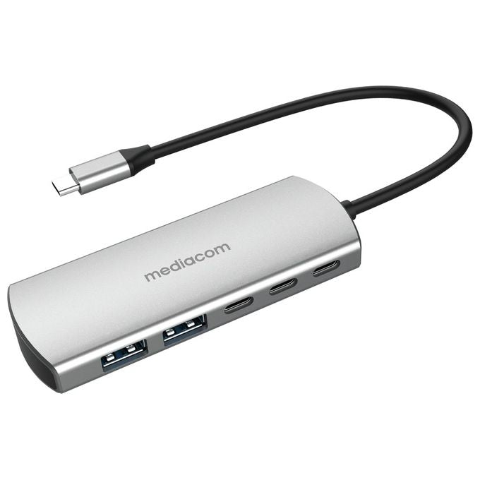 Mediacom MD-C324 Hub Usb-C 2 Porte Usb Plus 2 Porte Usb Power Delivery Alluminio
