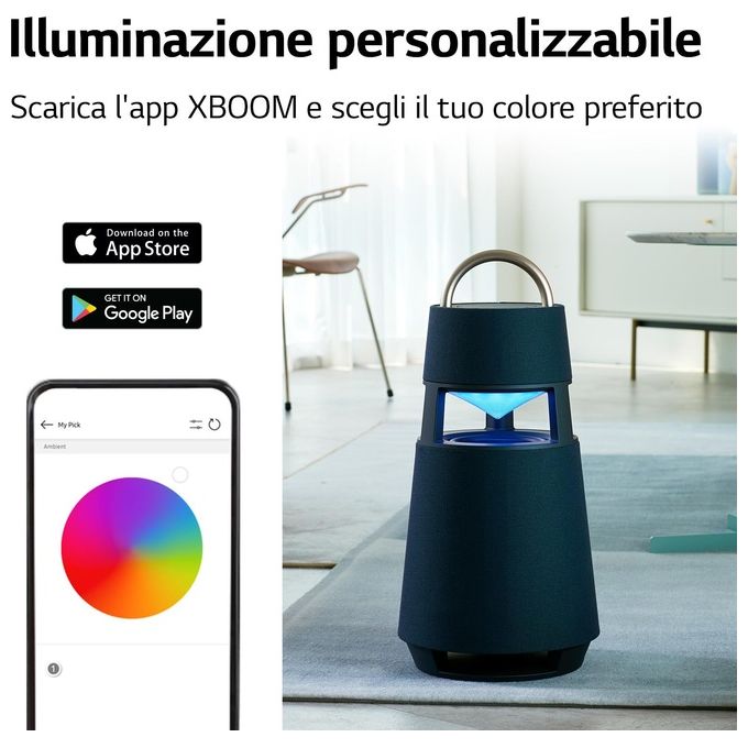 LG XBOOM 360 (RP4) Speaker con Audio 360° 120W e Illuminazione Emozionale Verde