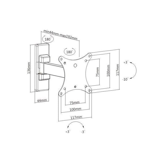 Link staffa a muro 2 snodi per monitor 13-27'' fino a vesa 100x100 orientamento verticale e orizzontale