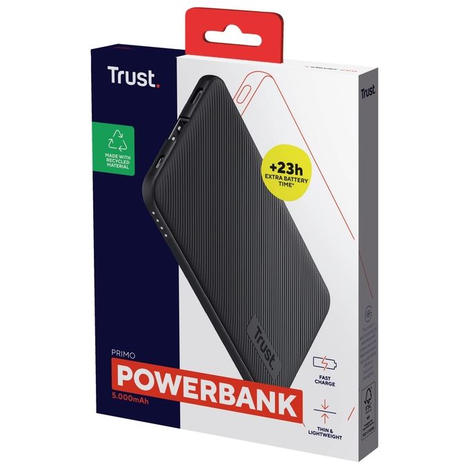 Trust 24679 Primo Powerbank 5000 mAh USB-C USB-A Ricarica Rapida 15 W colore Nero
