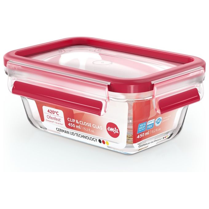 Emsa Clip e Close Recipiente per Cibo Rettangolare Scatola 0.8 Litri Trasparente 1 Pezzo